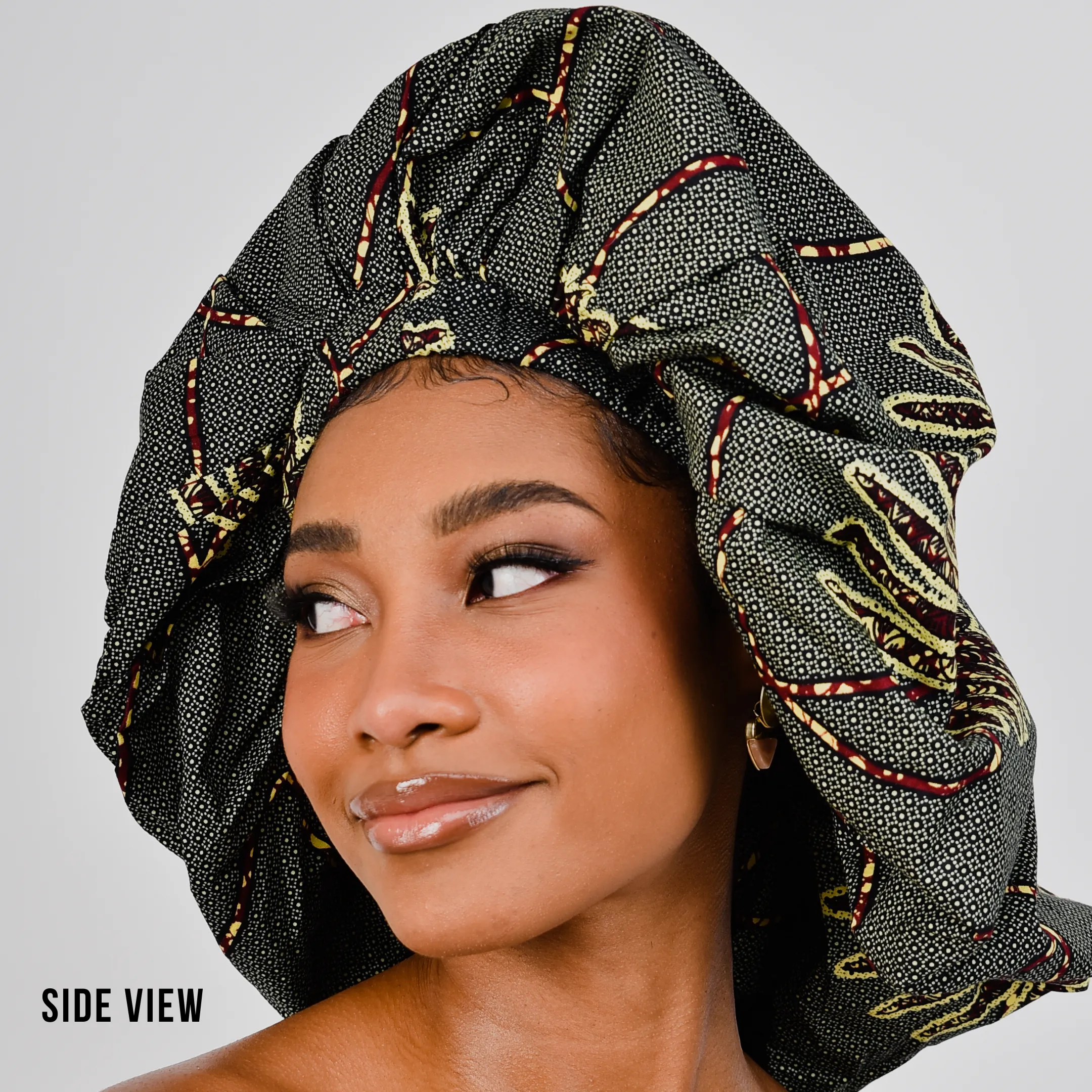 Ankara Silk Satin Bonnet - Dark Green, Large