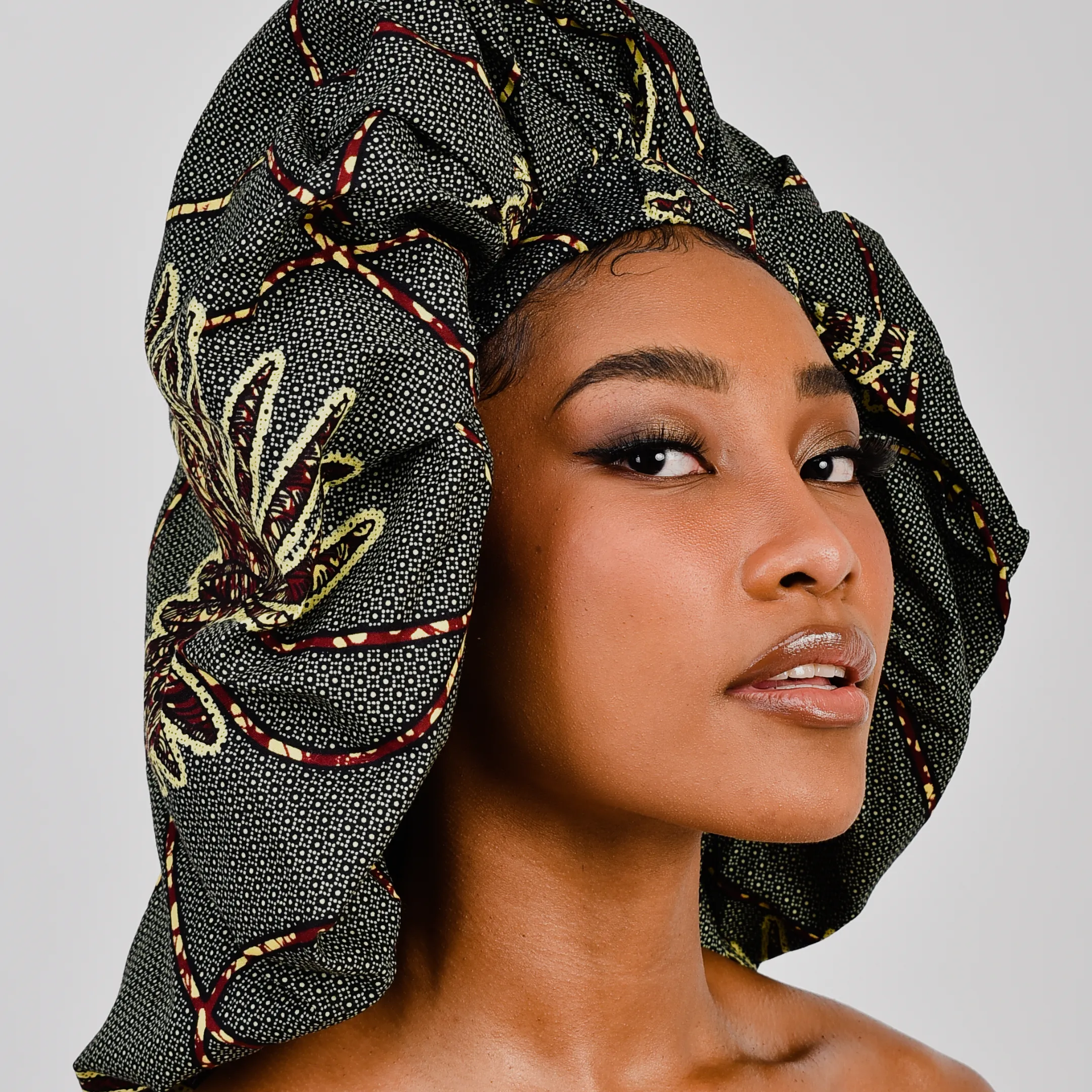 Ankara Silk Satin Bonnet - Dark Green, Large