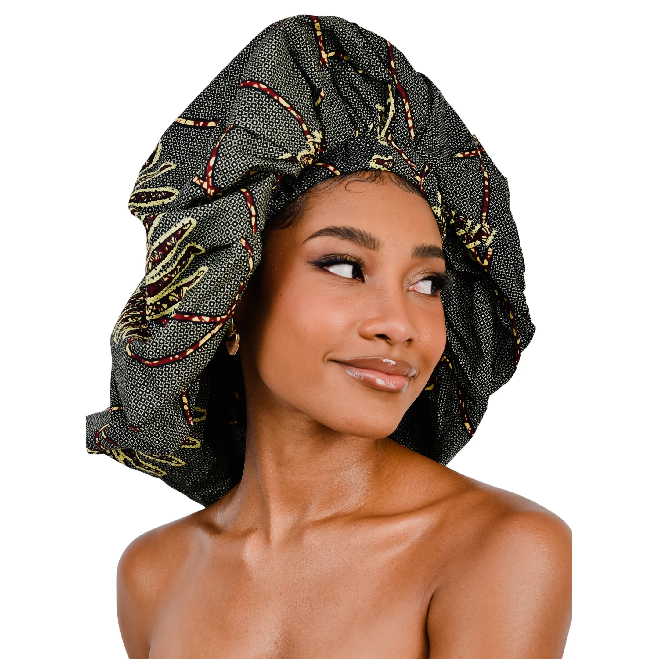 Ankara Silk Satin Bonnet - Dark Green, Large