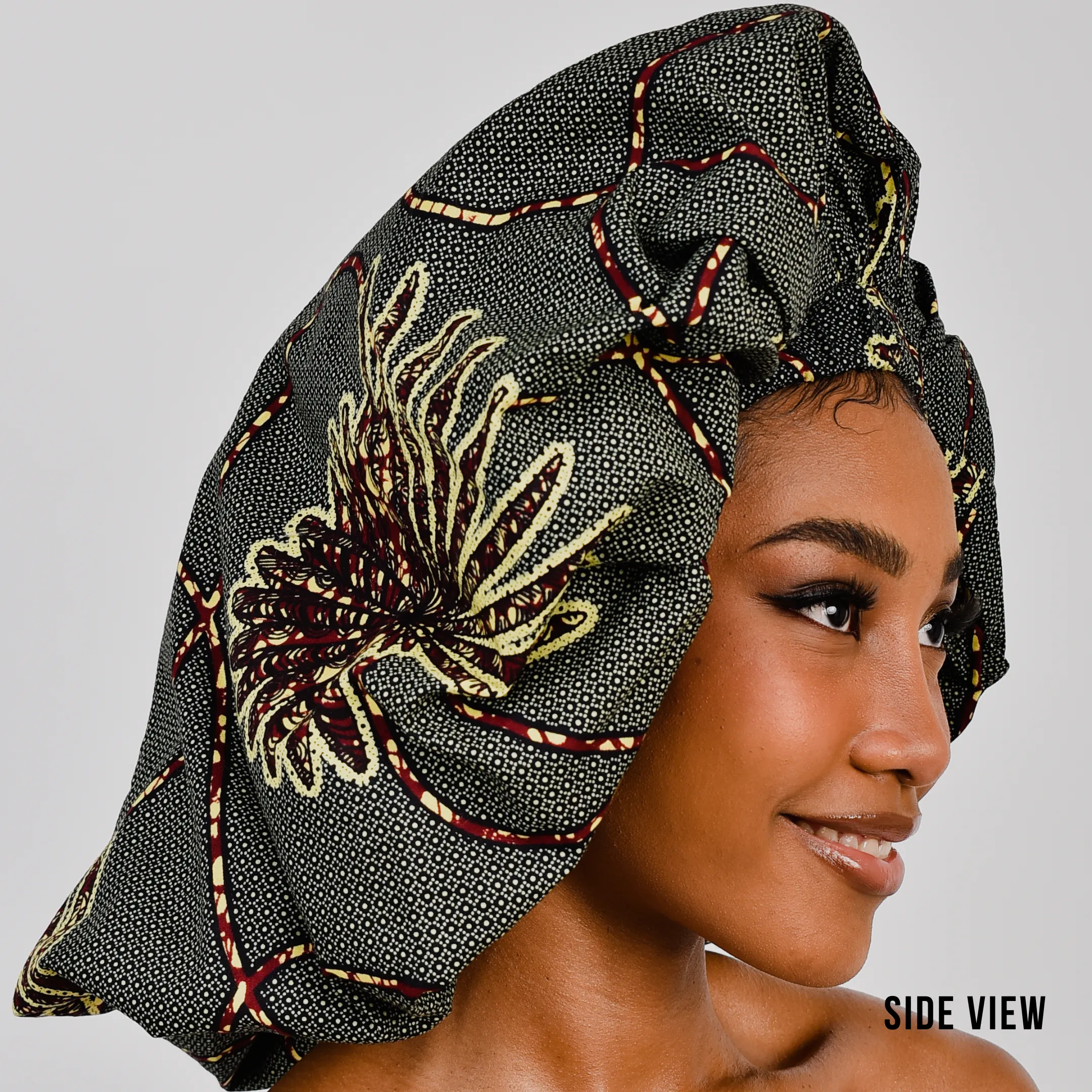 Ankara Silk Satin Bonnet - Dark Green, Large