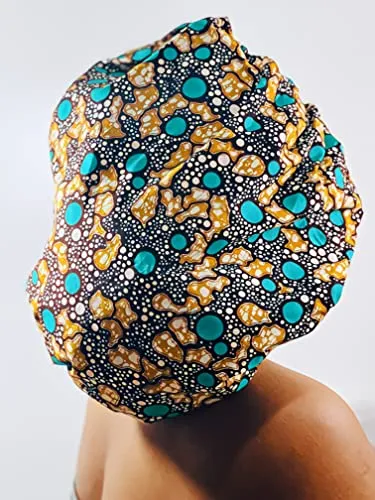 Ankara Silk Satin Bonnet - Teal, XL