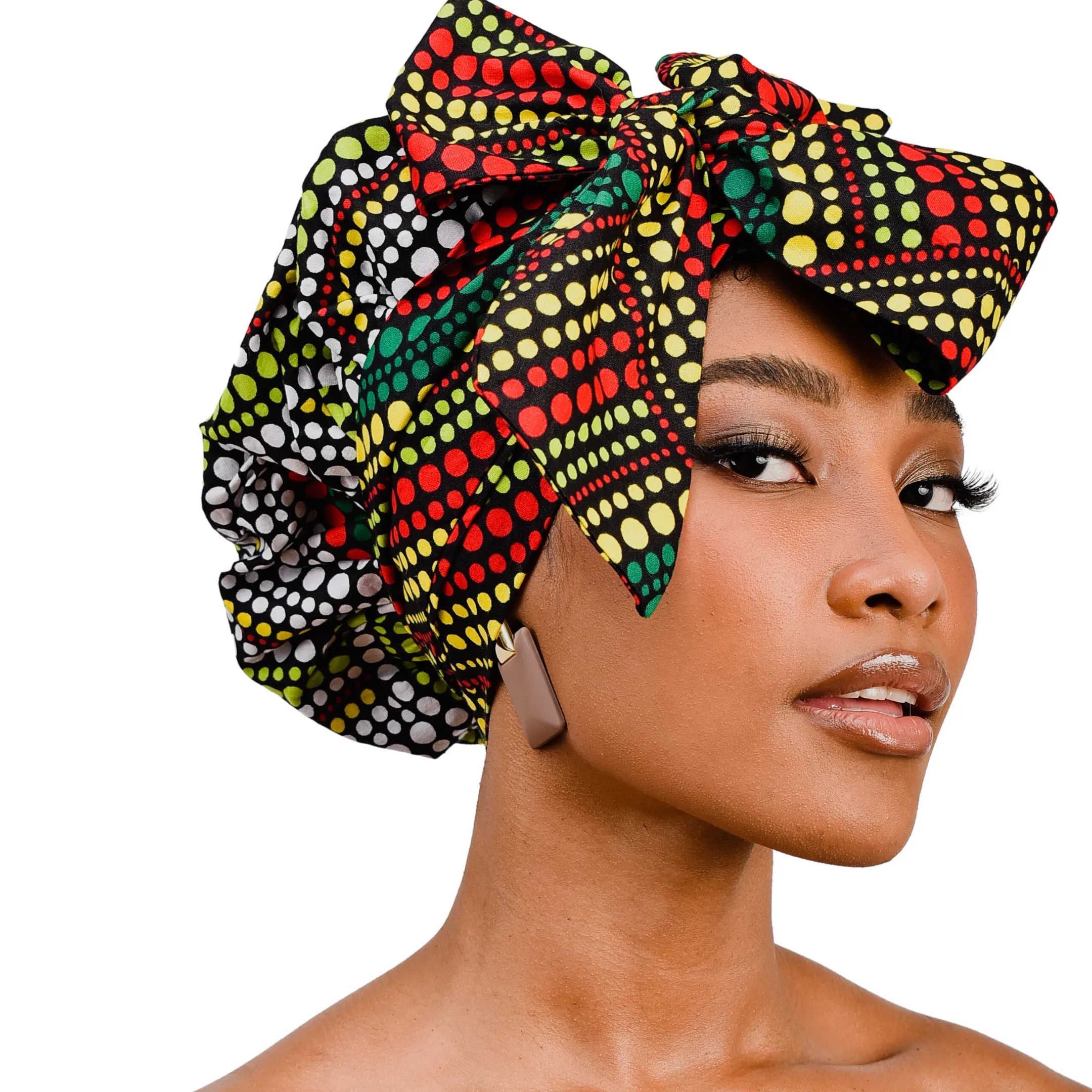 Ankara Silk Satin Bonnet Wrap/With Strap, Large