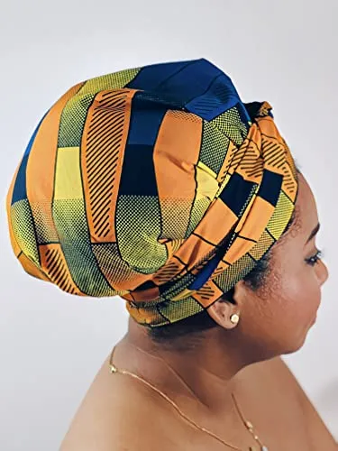 Ankara Silk Satin Bonnet Wrap/With Strap, Large