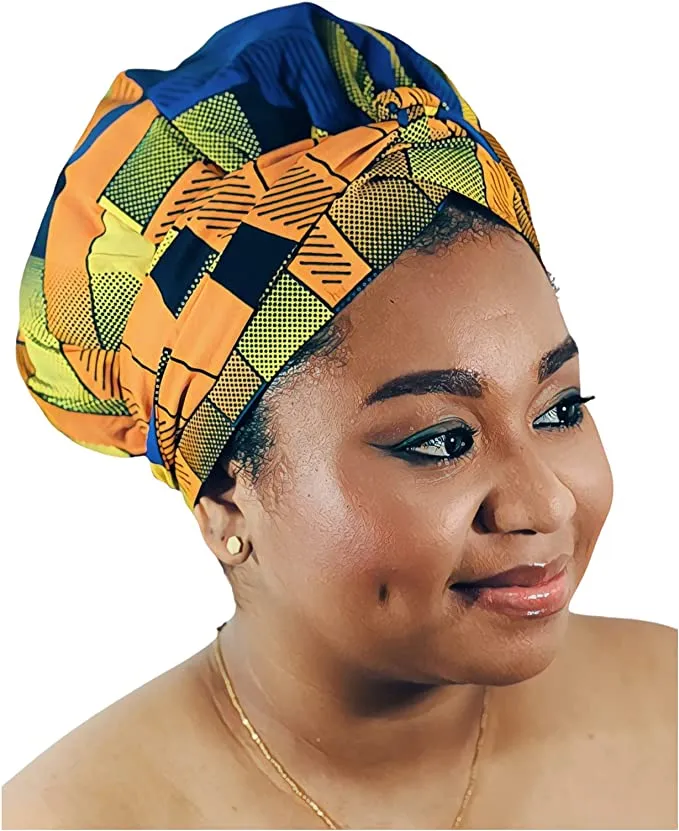 Ankara Silk Satin Bonnet Wrap/With Strap, Large