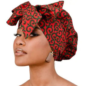 Ankara Silk Satin Bonnet Wrap/With Strap, Large