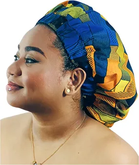 Ankara Silk Satin Bonnet -Yellow, Large