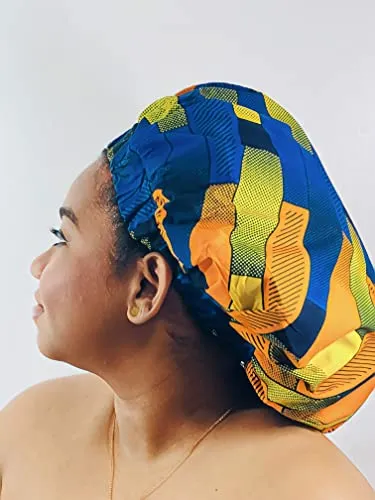 Ankara Silk Satin Bonnet -Yellow, Large