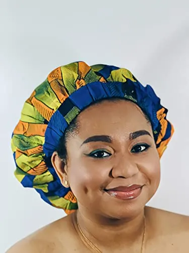 Ankara Silk Satin Bonnet -Yellow, Large