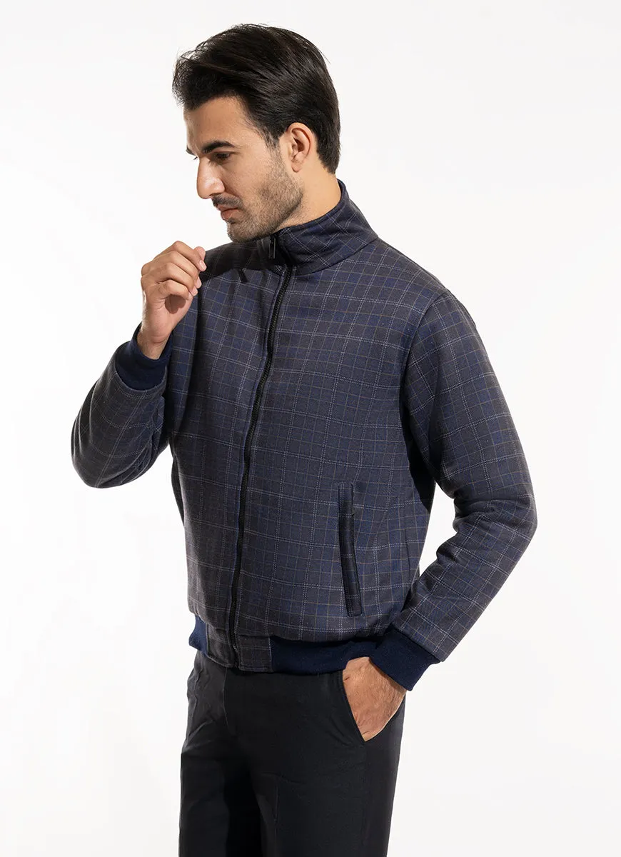 Bomber Jacket - Sublimation  Blue Windowpane Checks