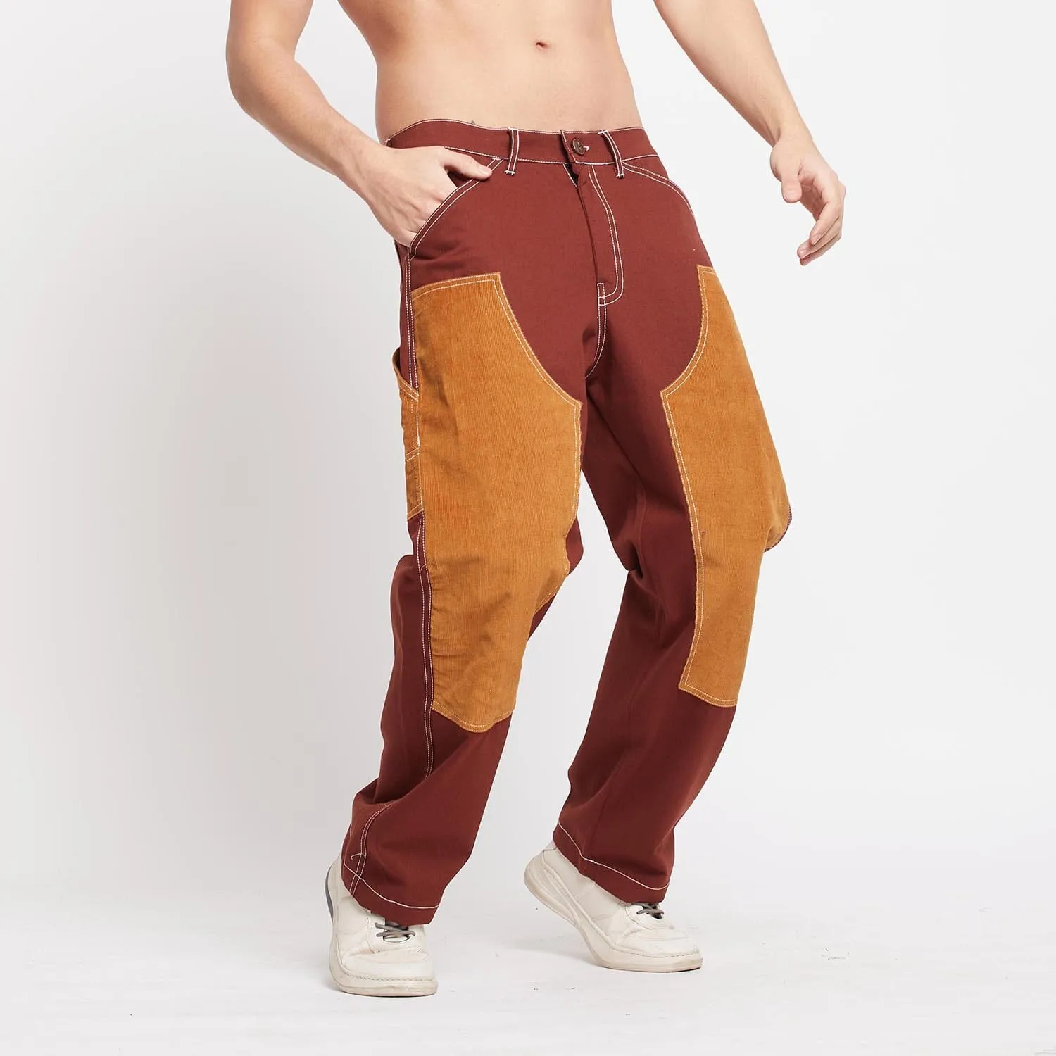 Brown Carpenter Corduroy Panel Pants