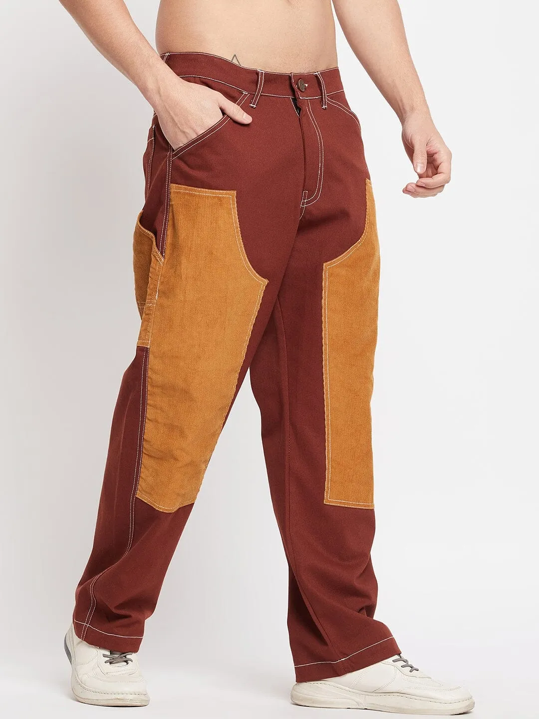 Brown Carpenter Corduroy Panel Pants