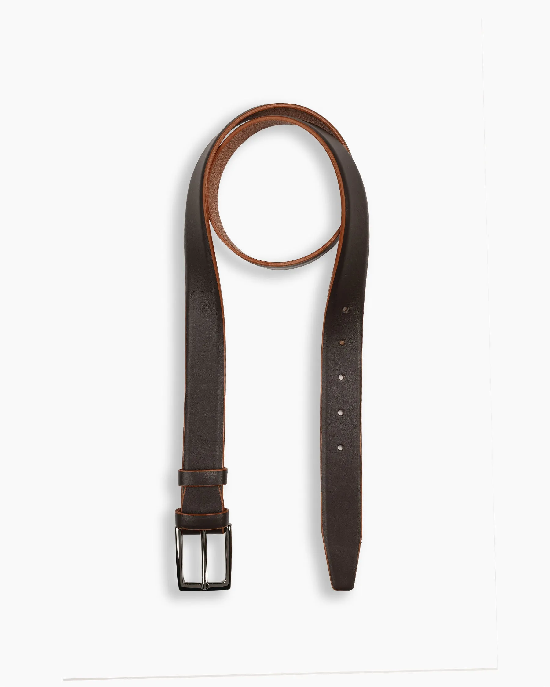 Brown Contrast Calf Leather Belt