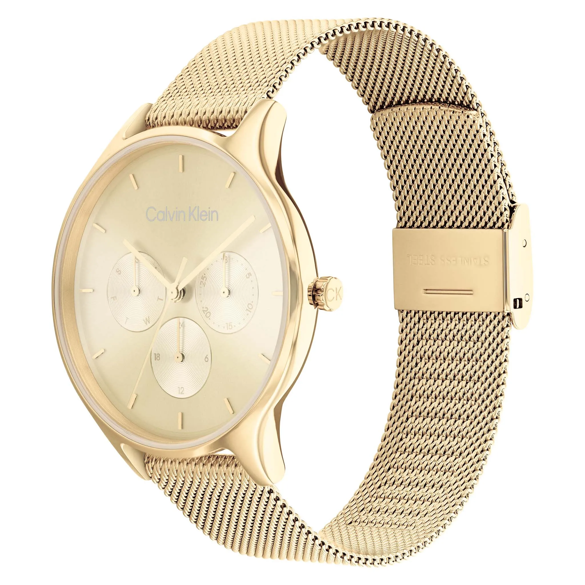 Calvin Klein Gold Mesh Light Champagne Dial Women's Multi-function Watch - 25200103