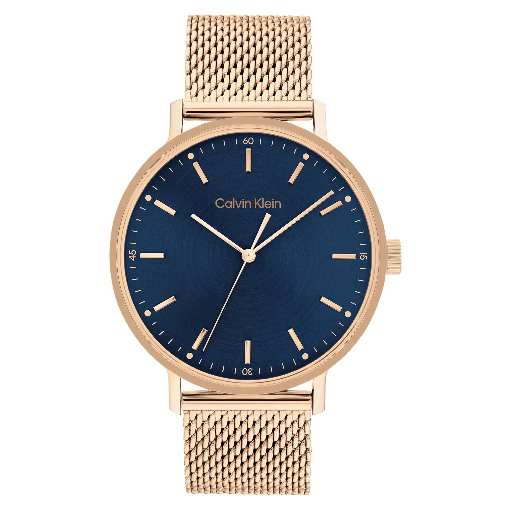 Calvin Klein Rose Gold Steel Mesh Blue Dial Men's Watch - 25200314