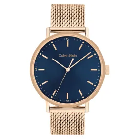 Calvin Klein Rose Gold Steel Mesh Blue Dial Men's Watch - 25200314