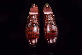 Crocodile Shoes Lace-Up Shoes In Retro Brown Crocodile Skin Leather