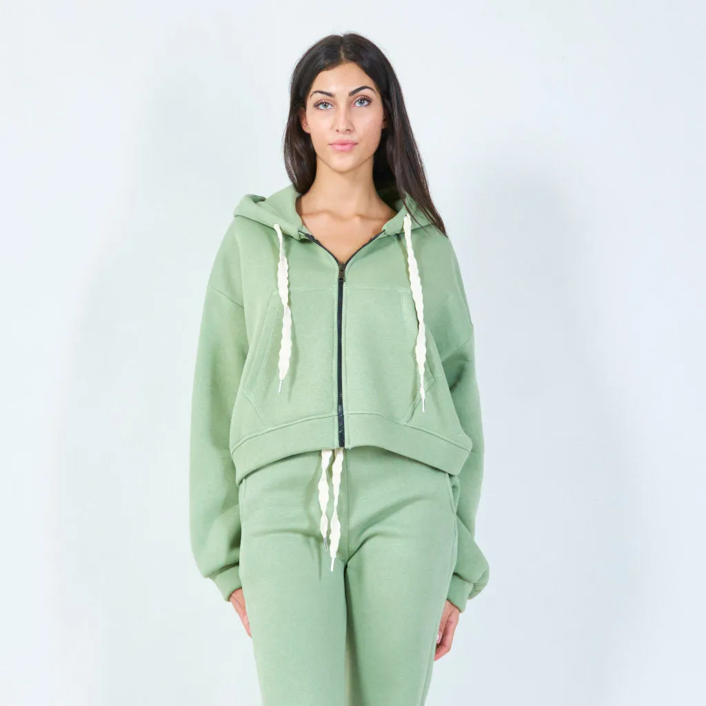 Cropped hoodie with oversized drawstrings wholesale