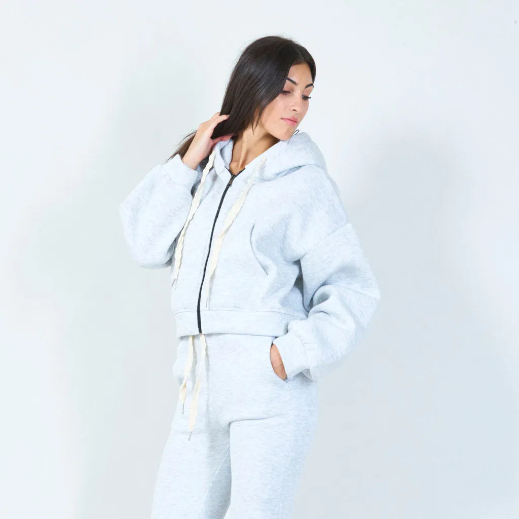 Cropped hoodie with oversized drawstrings wholesale