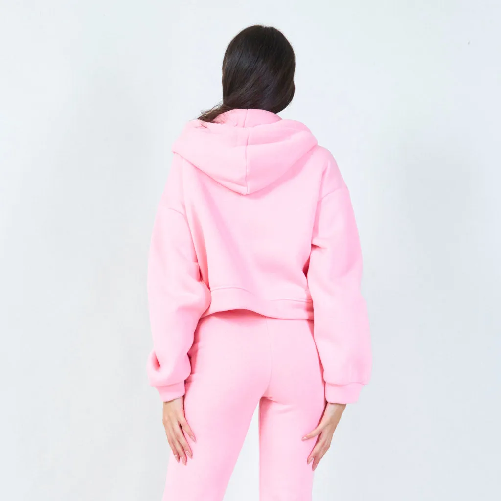 Cropped hoodie with oversized drawstrings wholesale