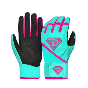 D1 Elite Series Premium Batting Gloves “Miami 305s”  | Long Strap Cuff | Electric Teal , Neon Pink