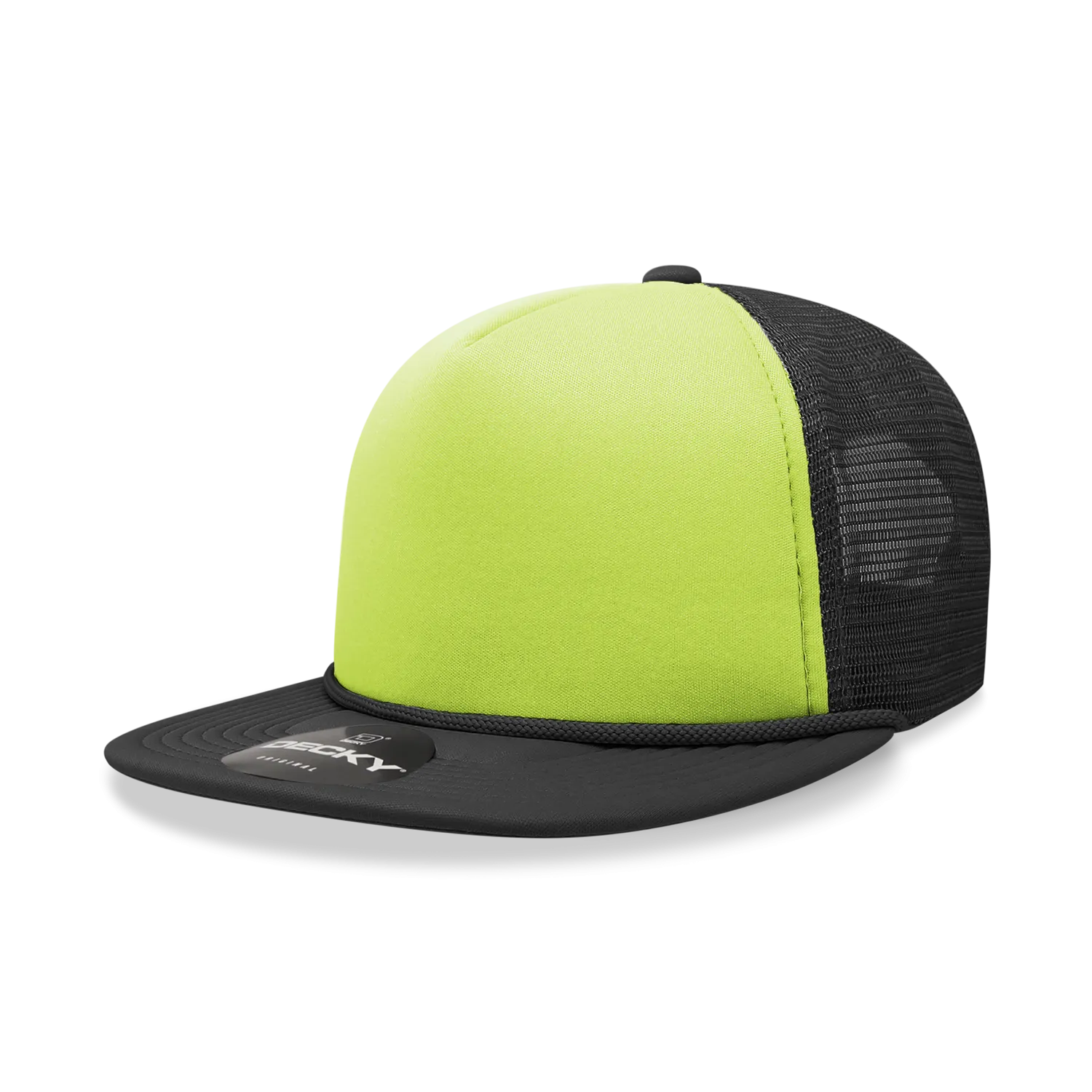 Decky 222 Neon Flat Bill Trucker Cap, 5-Panel Foam Hat