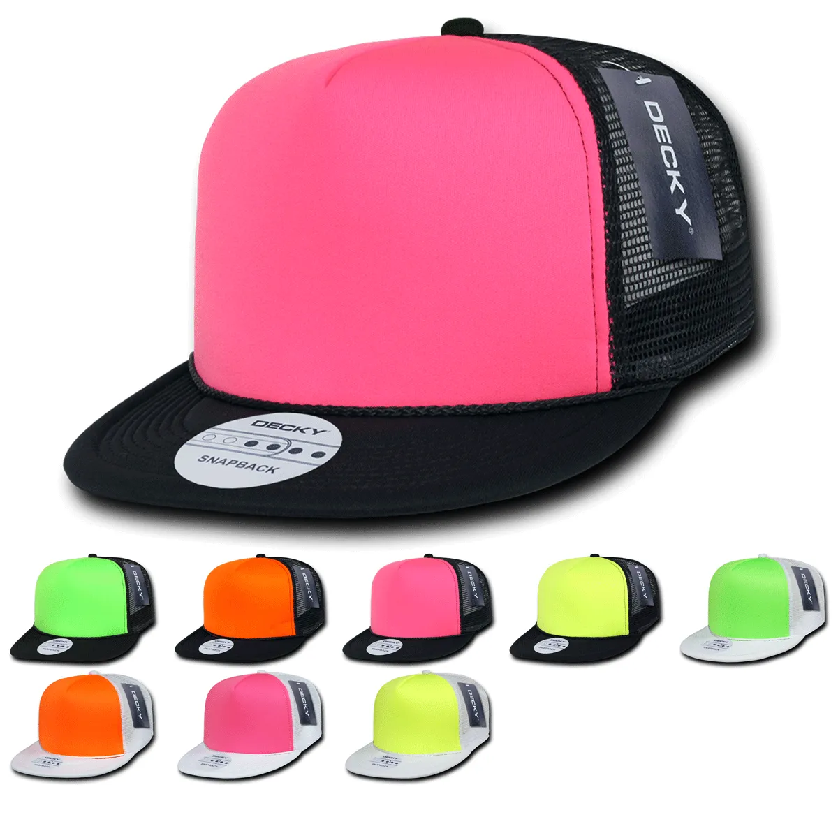 Decky 222 Neon Flat Bill Trucker Cap, 5-Panel Foam Hat