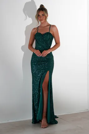 Ember Bodycon Sequin Gown | Emerald Green