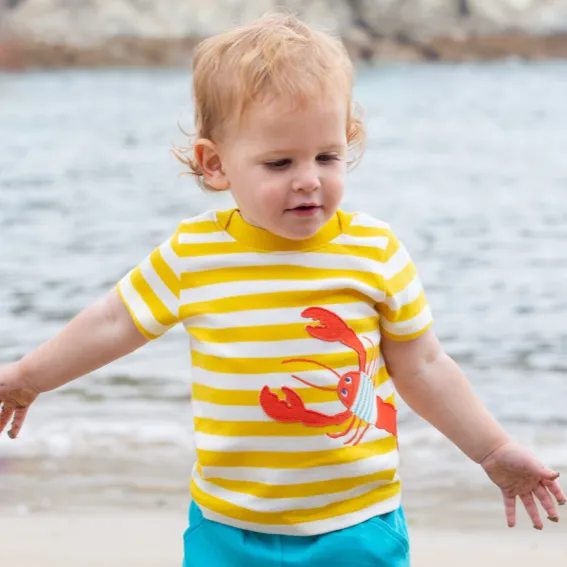 Frugi Easy On Outfit - Dandelion Stripe / Lobster