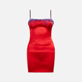 GUIZIO Satin Beaded Mini Dress - Cherry Red