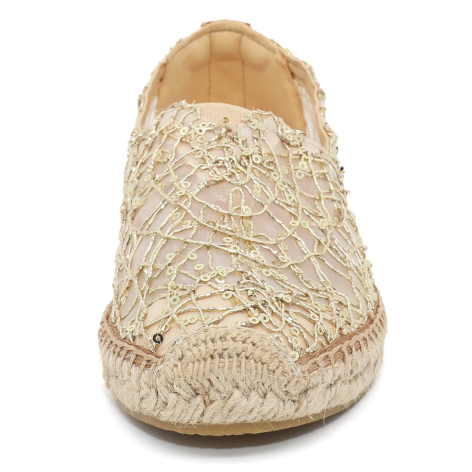 JOY&MARIO Handmade Women’s Slip-On Espadrille Mesh Loafers Flats in Gold-A01070W