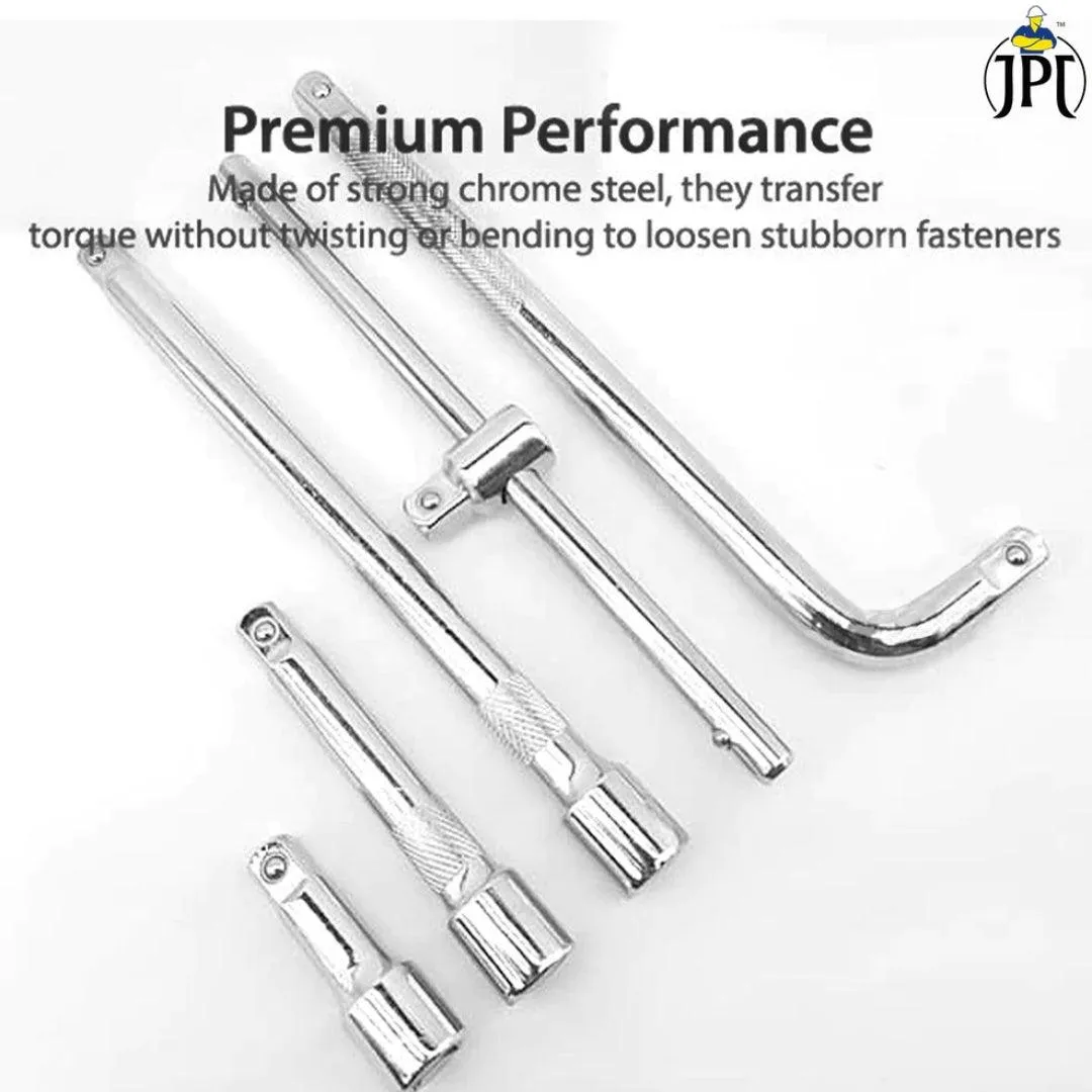 JPT 5Pcs 1/2" Square Drive Socket Wrench Set | Premium Chrome Vanadium Steel | T Handle & L Socket Handle | Three Extension Rod