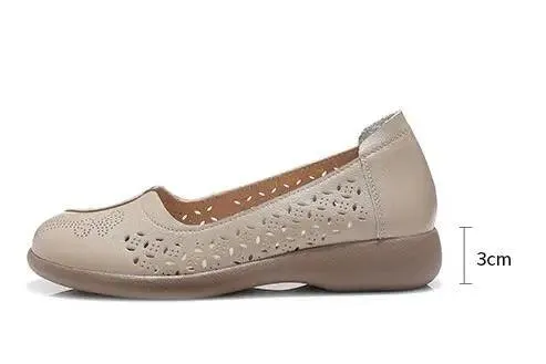 LFN2306 Hollow Leather Flats Loafers: Women's Casual Shoes