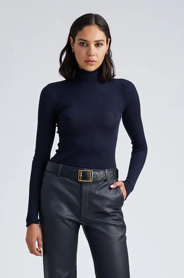 Navy Cashmere Mock Neck