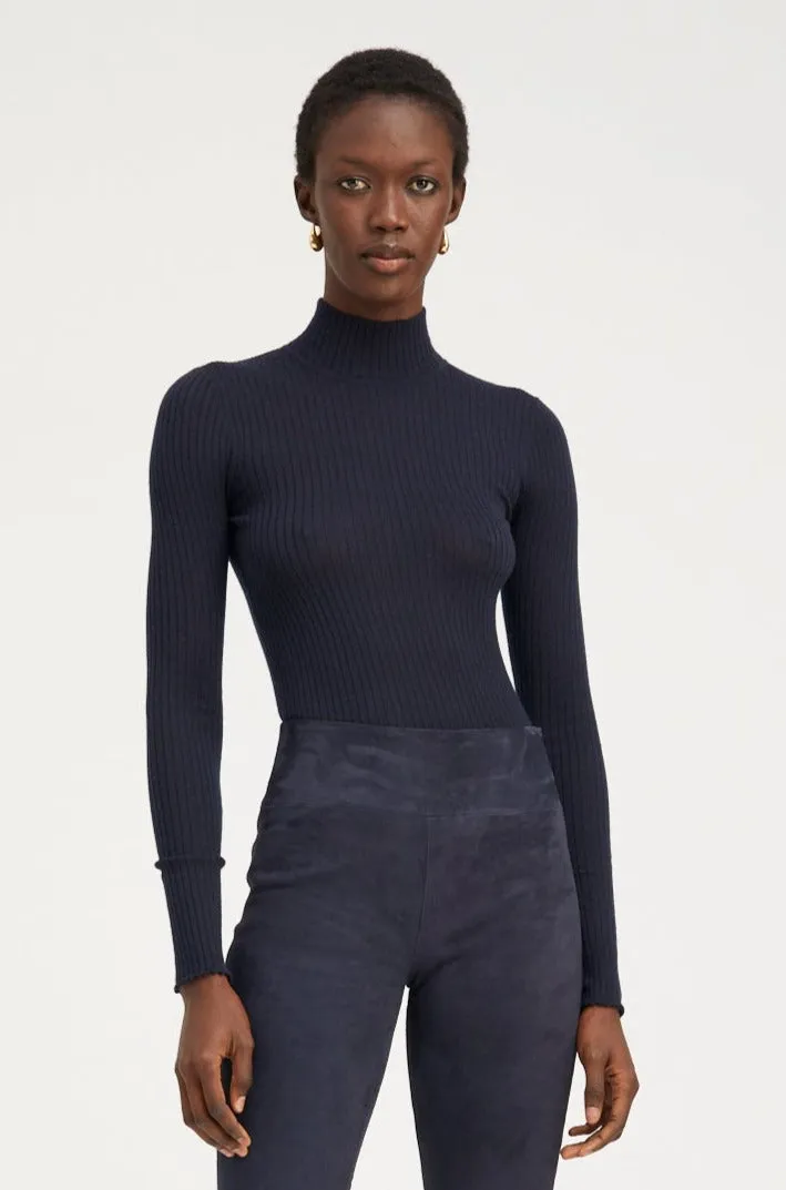 Navy Cashmere Mock Neck