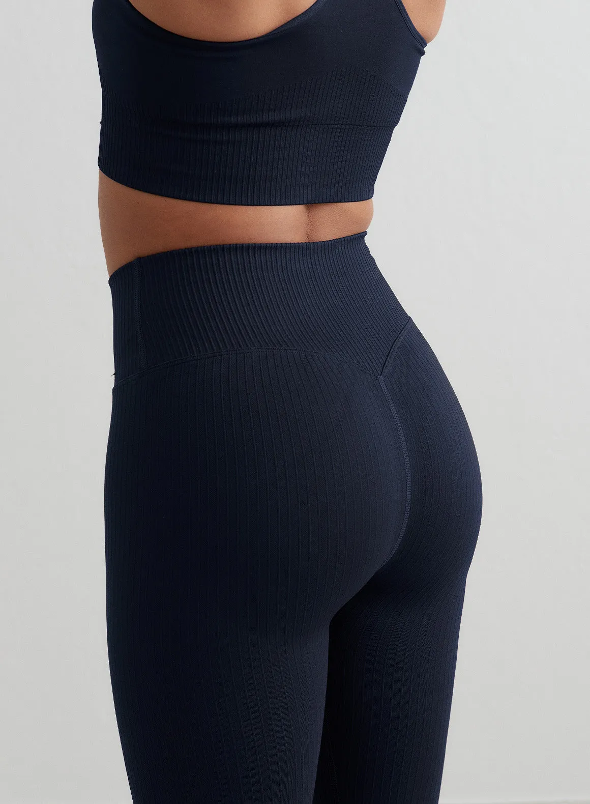 Navy Ribbed Seamless Tights