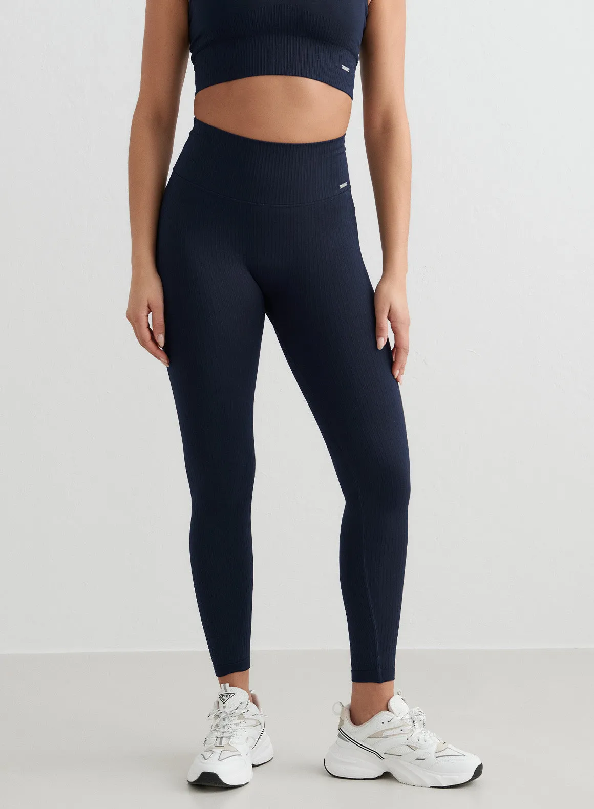 Navy Ribbed Seamless Tights