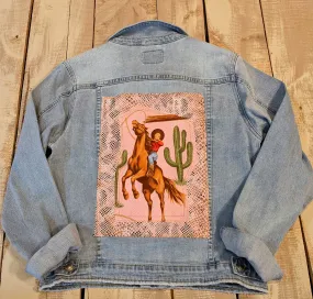 Retro Pink Cowgirl | Giddy Up Powder Puff | Vintage Jean Jacket