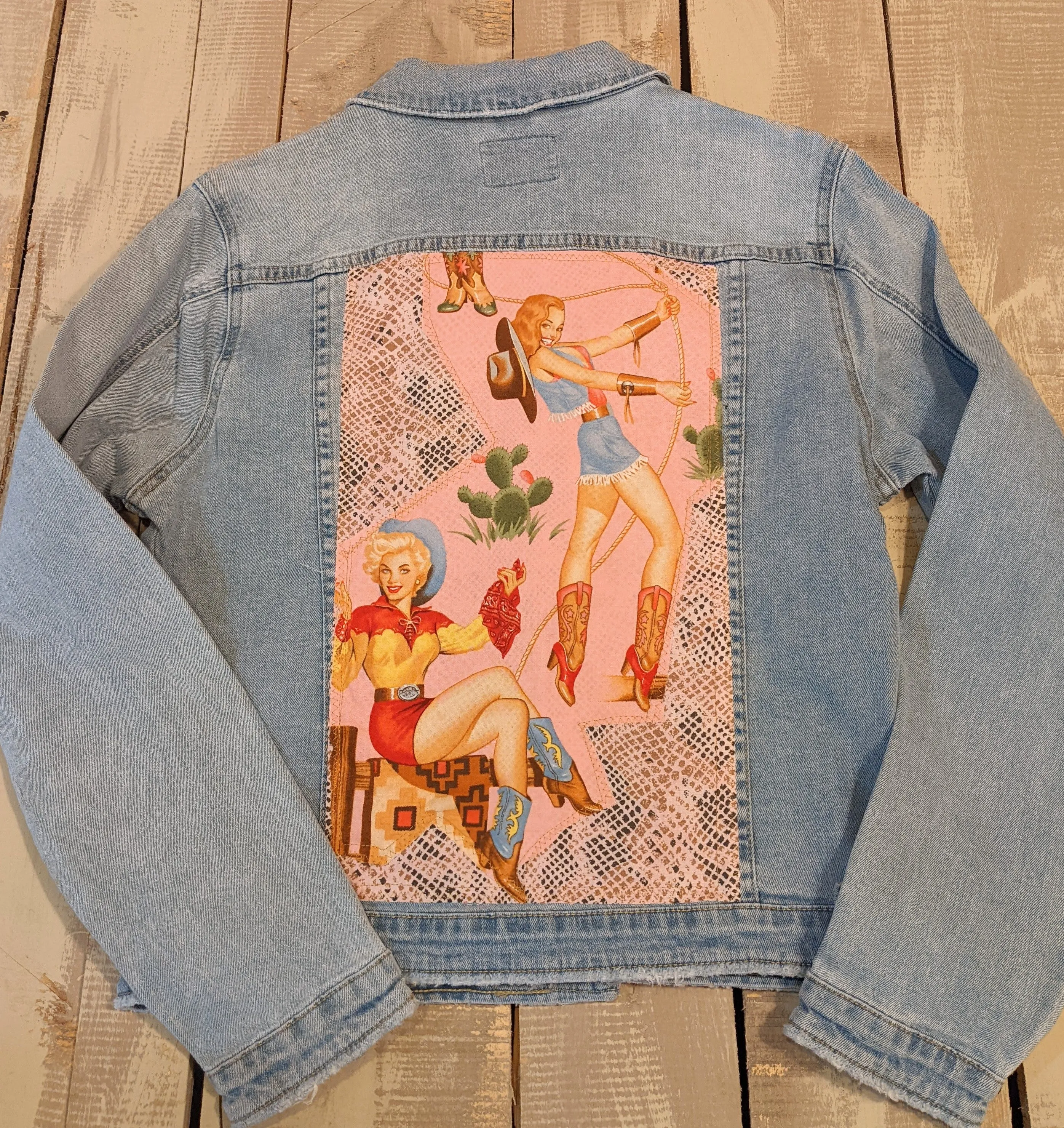 Retro Pink Cowgirl | Giddy Up Powder Puff | Vintage Jean Jacket