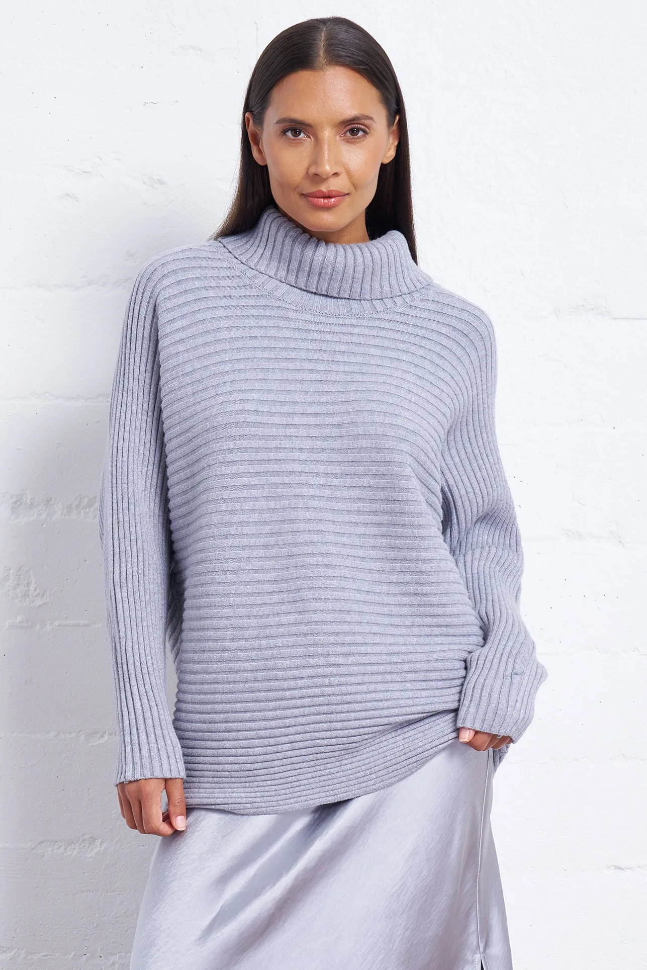 Ribbed Dolman Turtleneck Sweater