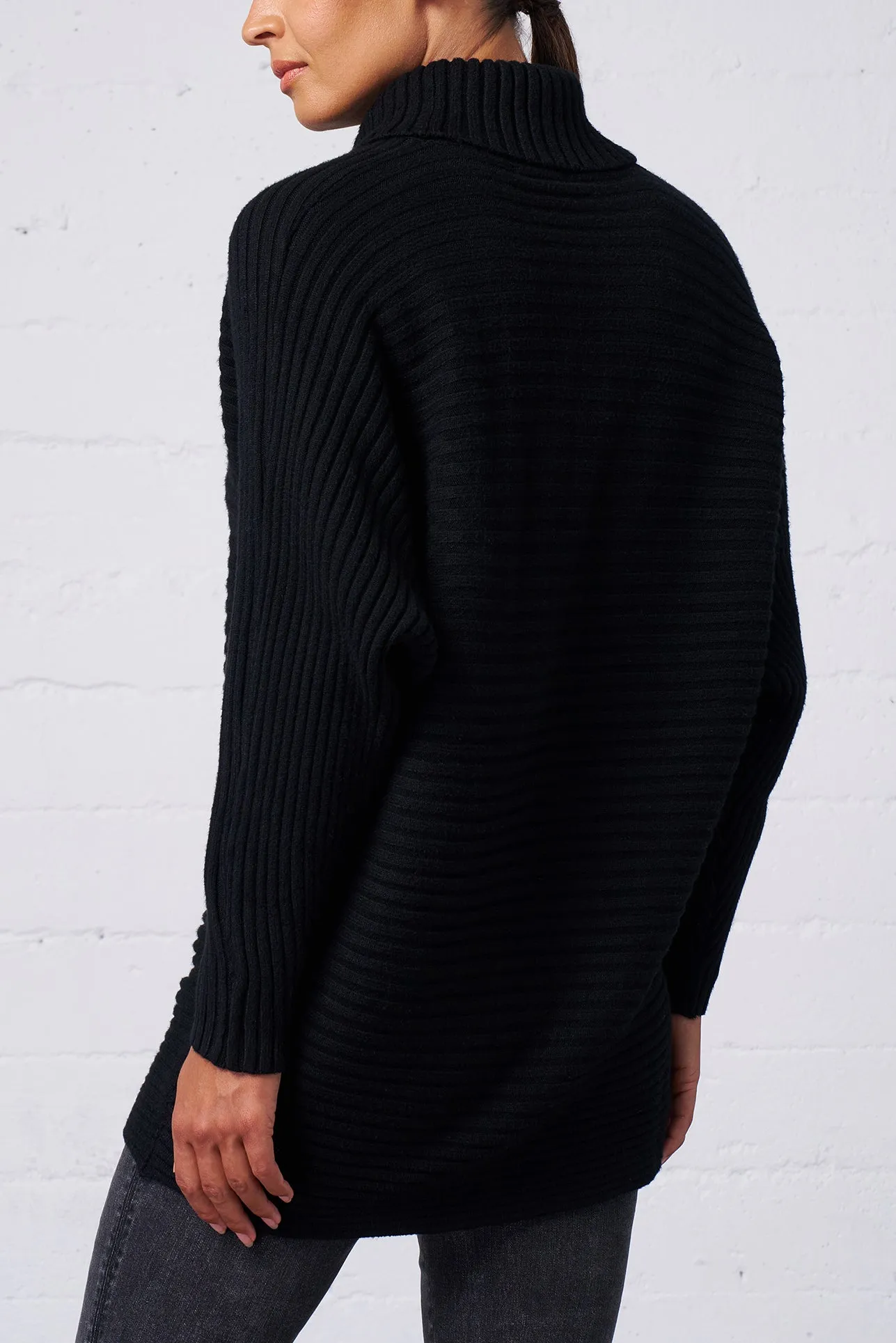 Ribbed Dolman Turtleneck Sweater