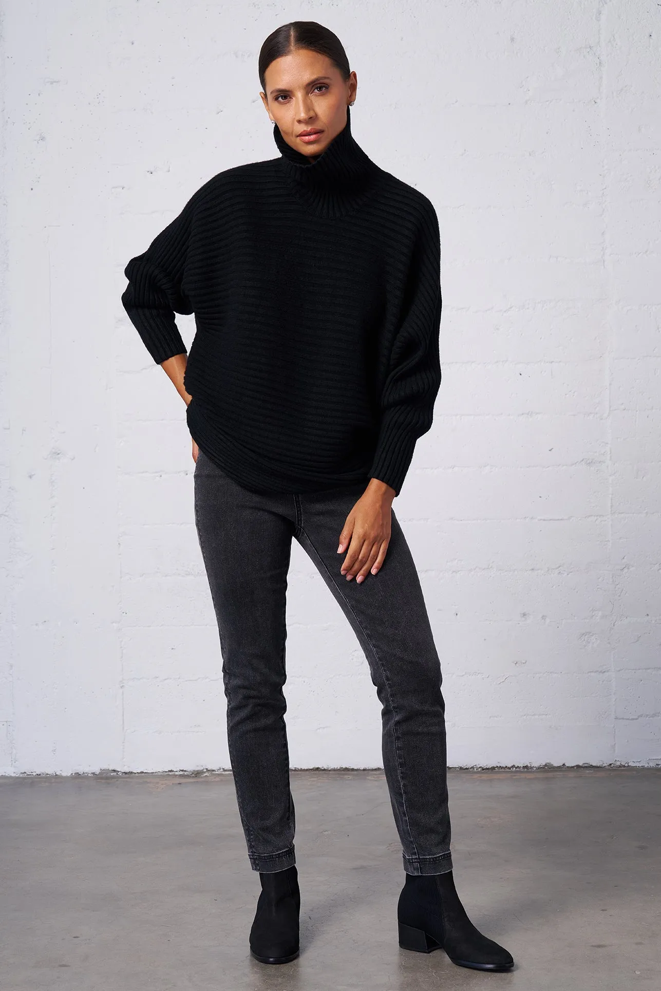 Ribbed Dolman Turtleneck Sweater