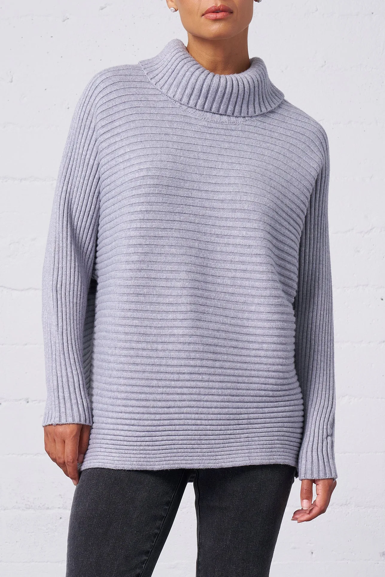 Ribbed Dolman Turtleneck Sweater