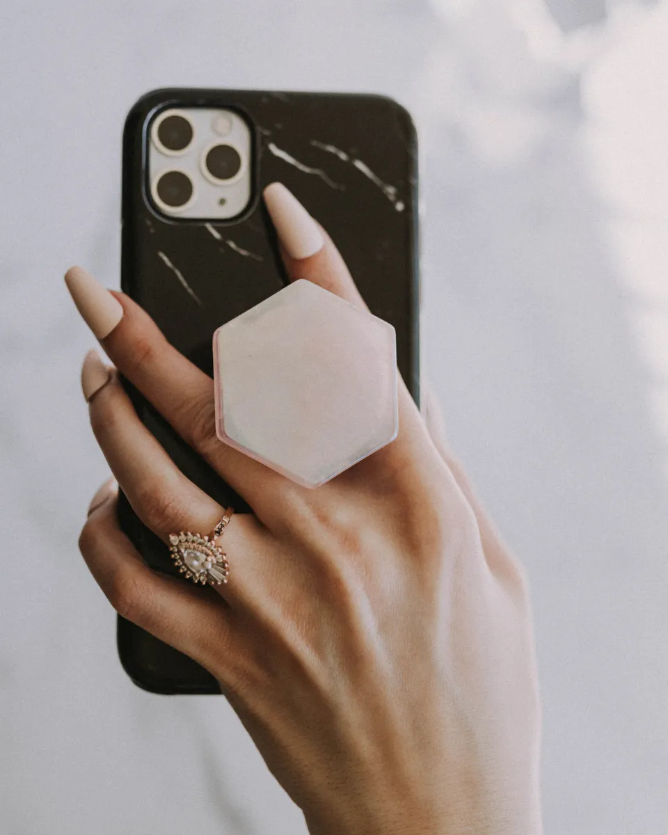 Rose Quartz White Phone Grip