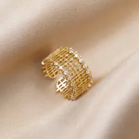 Sabrina Gold Crystal Mesh Ring