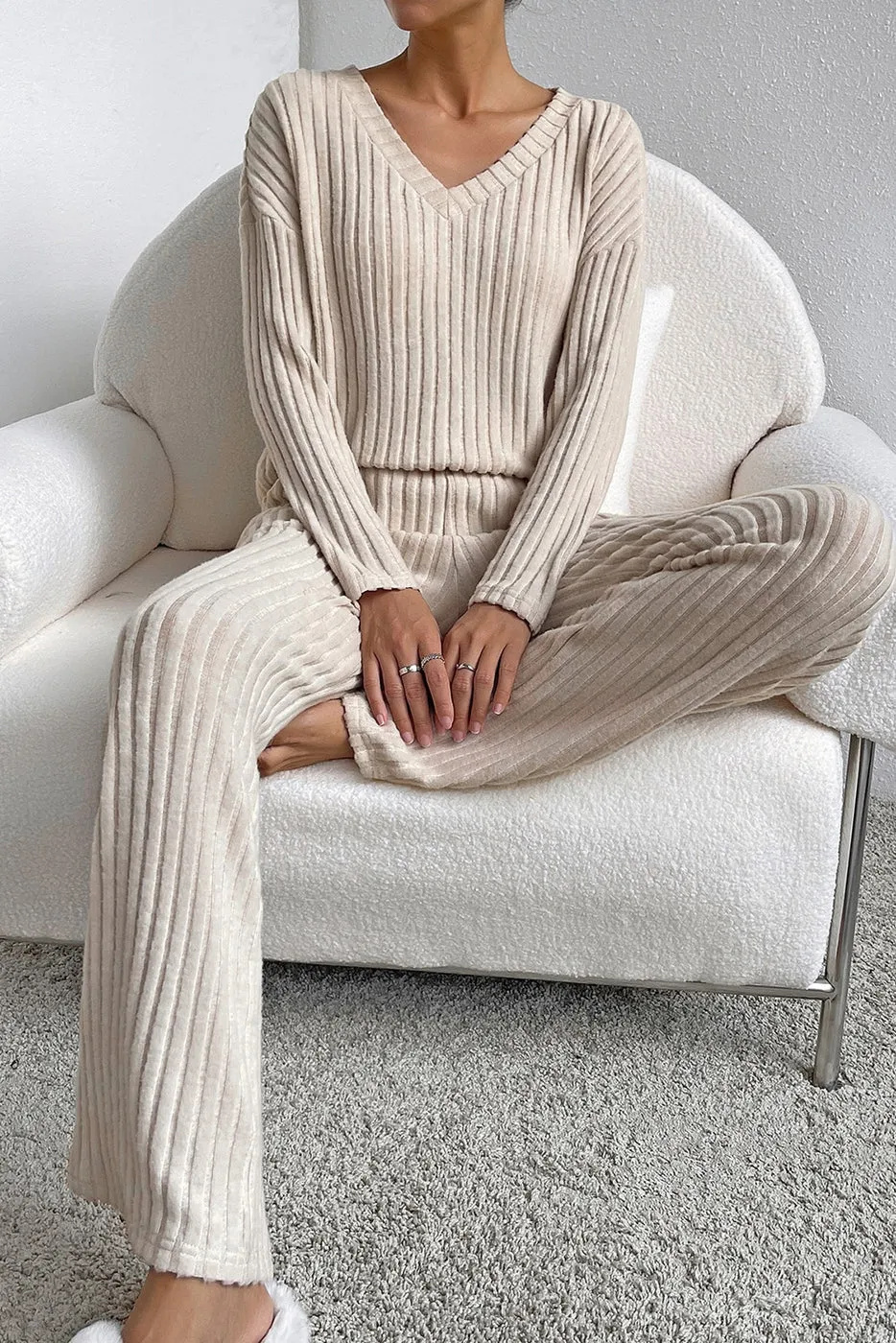 Shiying Brushed Ribbed Knit Lounge Set