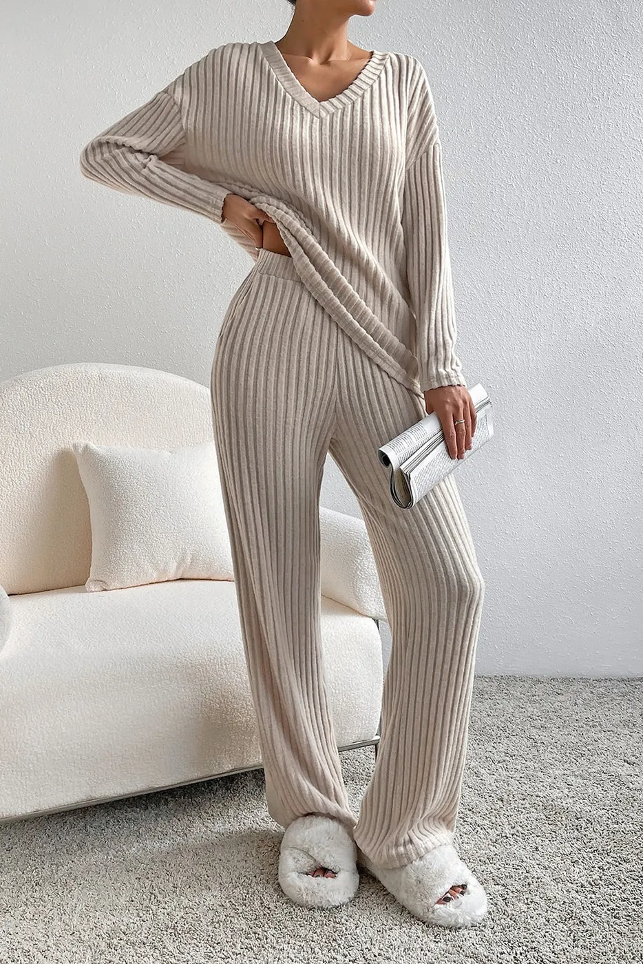 Shiying Brushed Ribbed Knit Lounge Set