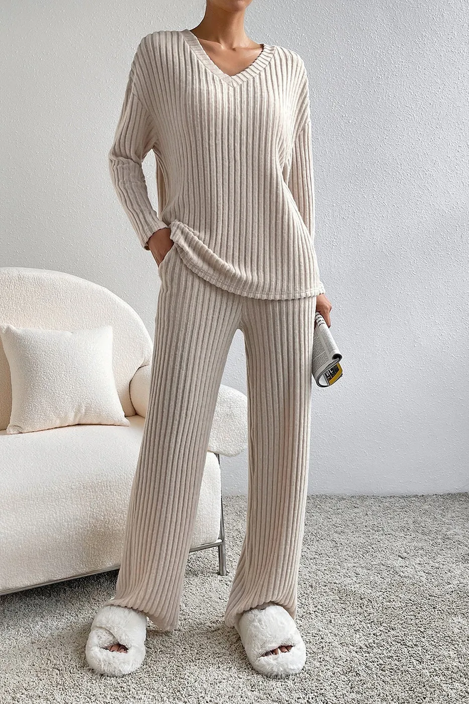 Shiying Brushed Ribbed Knit Lounge Set