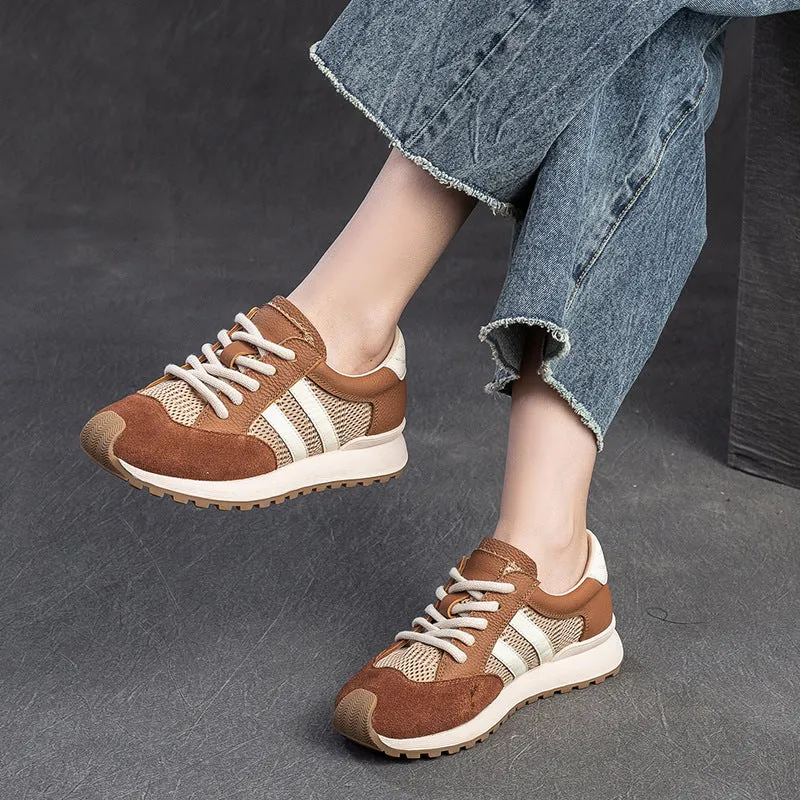 Women Fashion Leather Breathable Mesh Casual Shoes